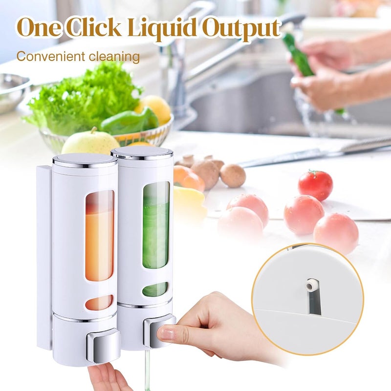 Kytree 2 Shampoo & Conditioner Dispenser Wall Mounted, 400ml Liquid Soap Shower Dispenser Set No Drill, Gel Container Shower Pump Dispenser, Conditioner Body Wash Dispenser Set for Bathroom Hotel Home - Image 4